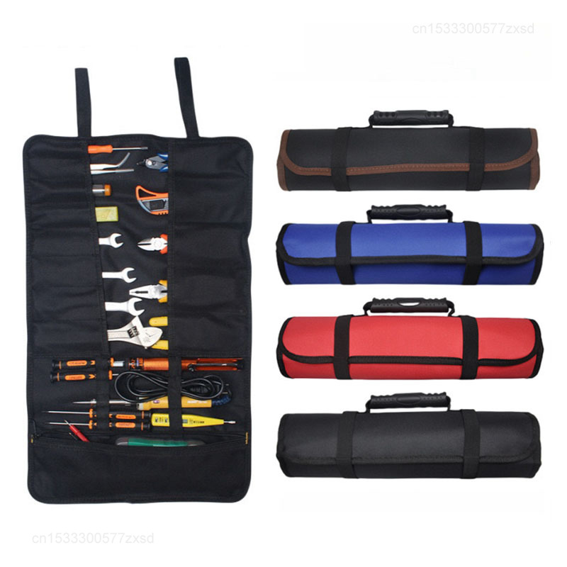 Bag Power Tools - オックスフォードキャンバス折りたたみレンチロール収納ツールバッグ、防水ハンドローラー、電気技師ツールオーガナイザー、22マルチポケット