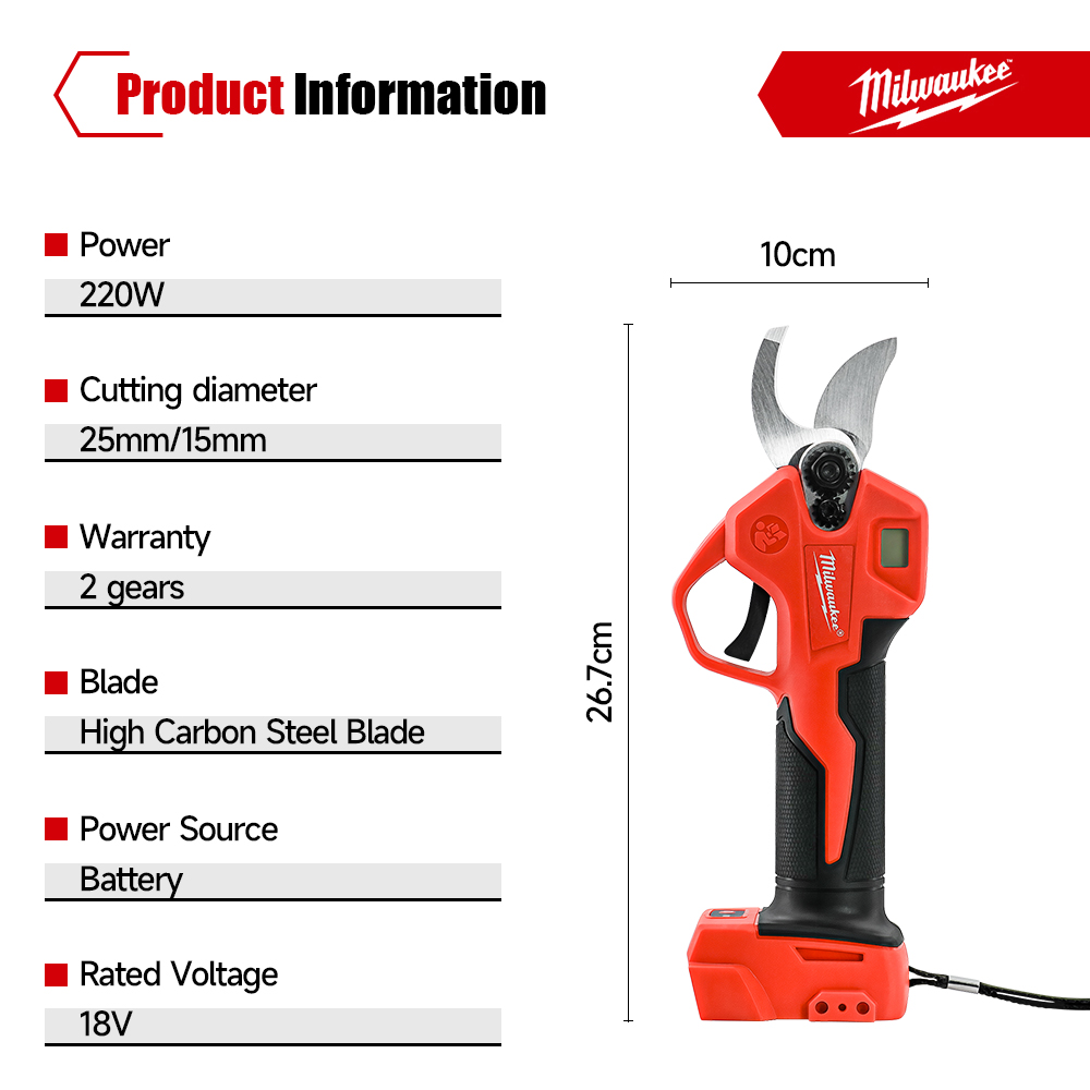 ミルウォーキー ブラシレス電動剪定ばさみ LEDディスプレイ - Power Tools Display のレビューと価格