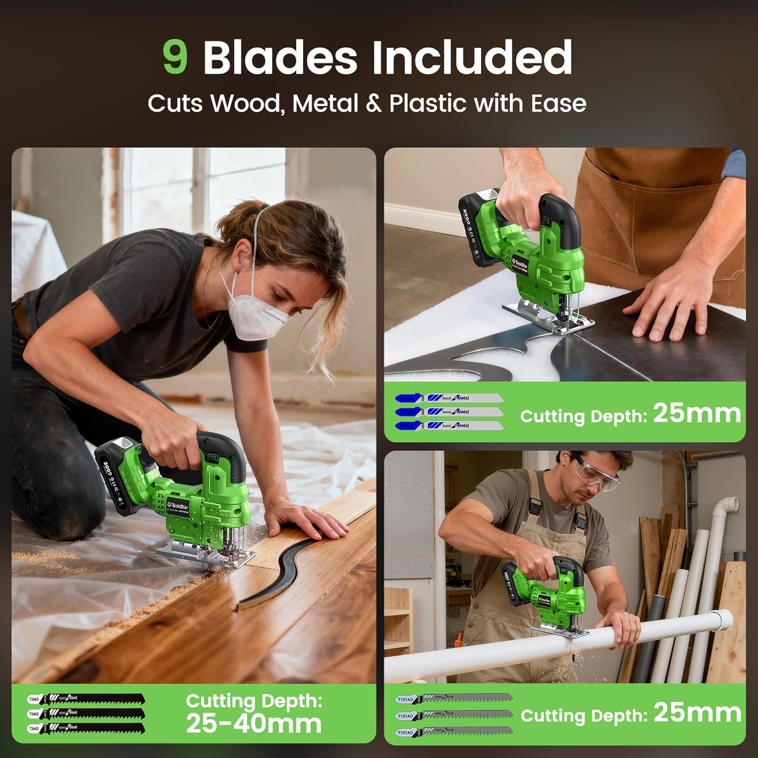 タスクスター コードレスジグソー工具 2*4.0Ahバッテリ - Jigsaw Orbital Blade のレビューと価格